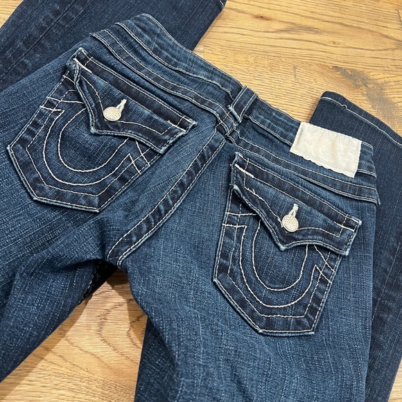 EUC [True Religion] Low-Rise <Becky> Boot Cut Blue Jeans + Rhinestones | 25 0 XS - Picture 8 of 16